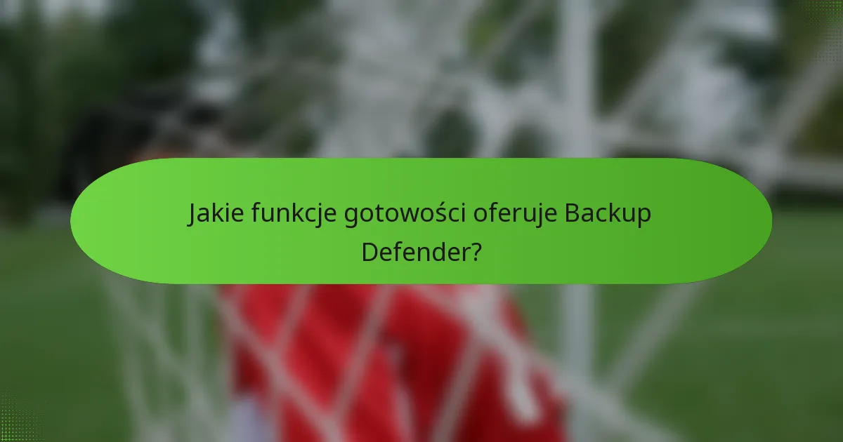 Jakie funkcje gotowości oferuje Backup Defender?
